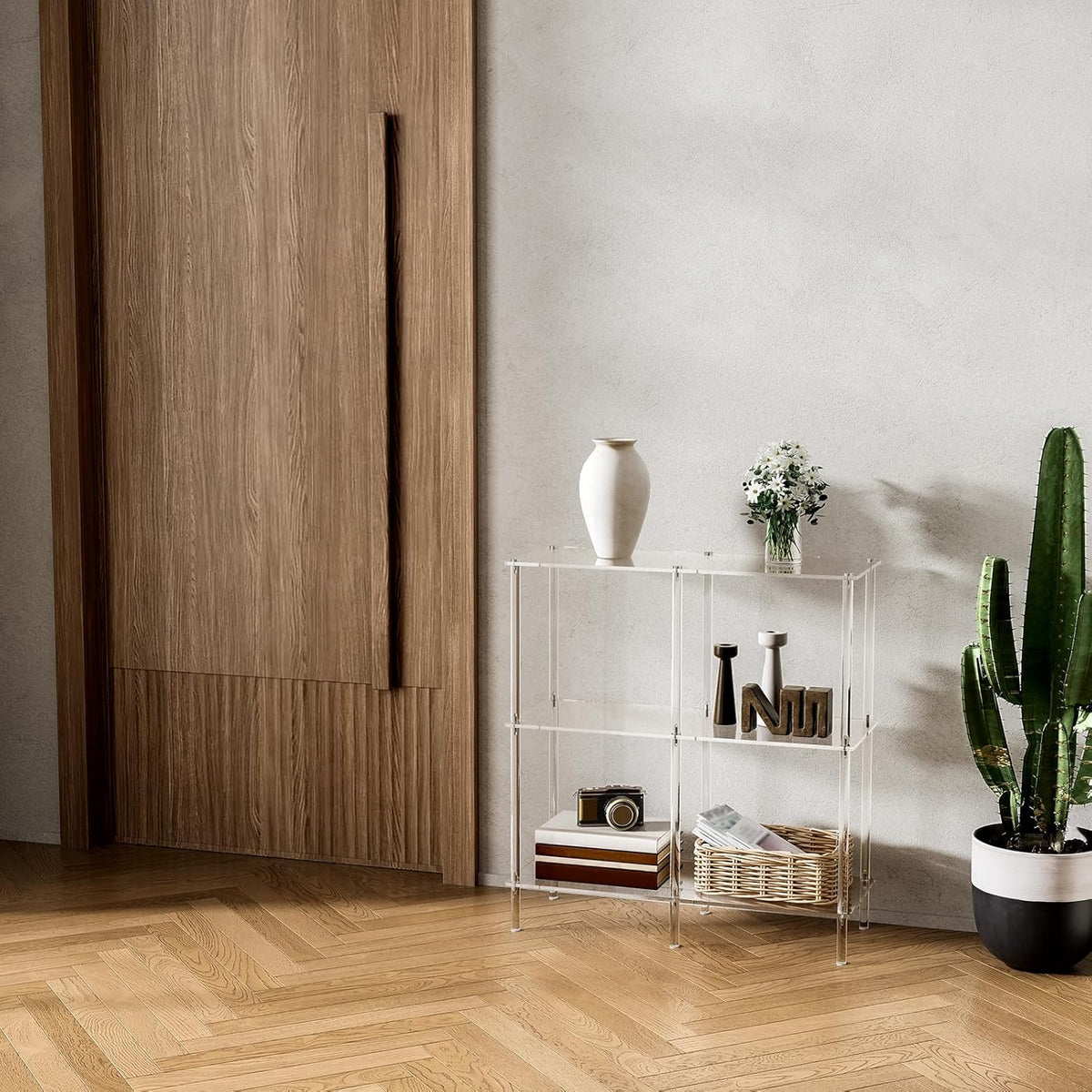 Acrylic Console Table, 29.5" Small Entryway Table with Open Shelves, Clear Entry Table for Sofa