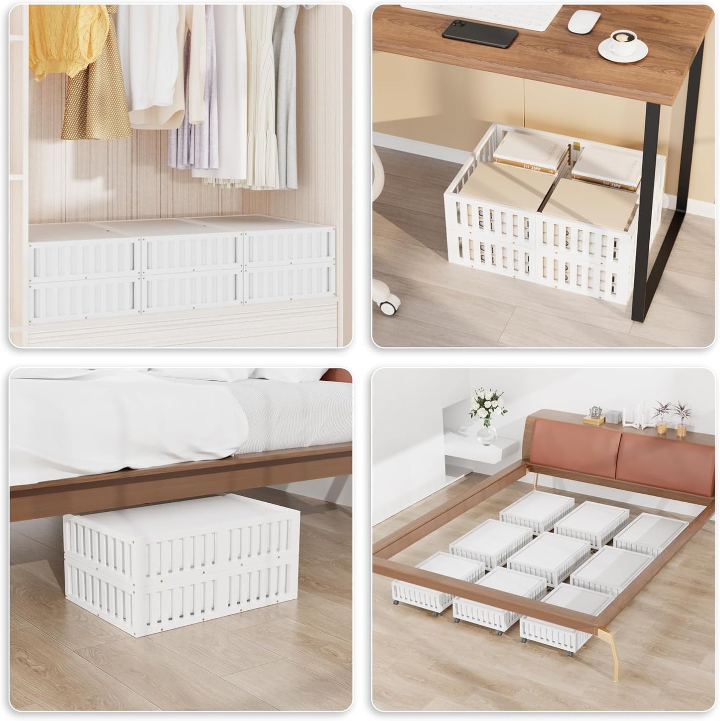Bamboo Under Bed Storage with Wheels (2-Pack) – Rolling Underbed Shoe Organizer Box for Shoes