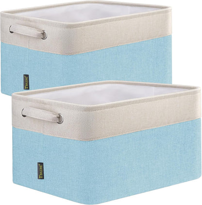 BALEINE 2 Pack Fabric Storage Bins for Shelves, Linen Storage Baskets for Organizing, Decorative