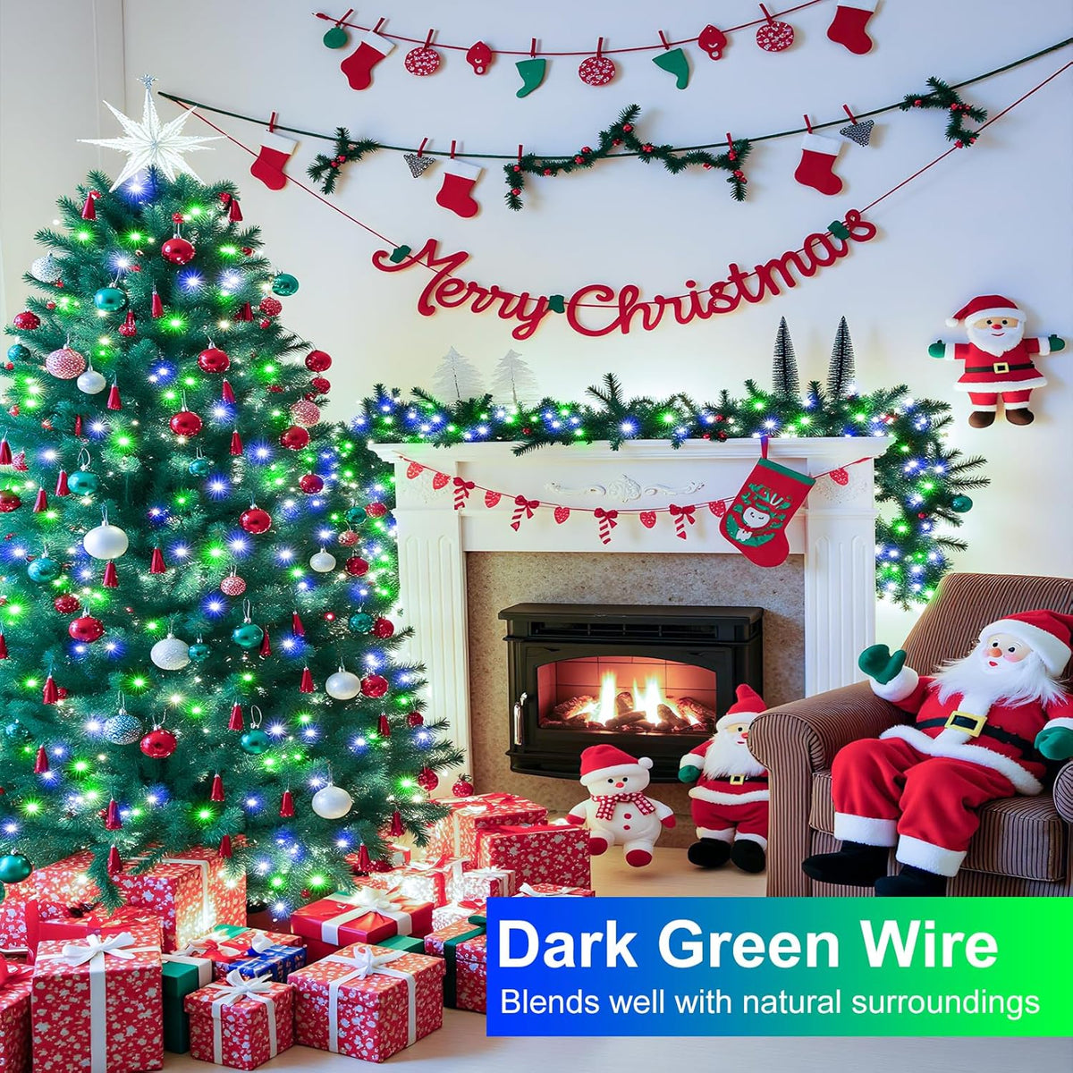 100FT 300 LED Christmas Lights Outdoor, Christmas Tree Lights with 8 Modes Waterproof, Plug in