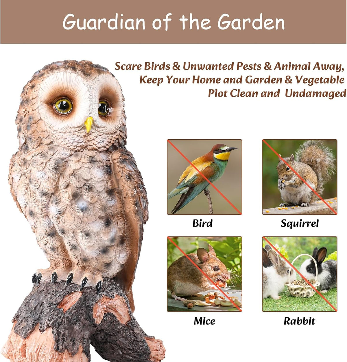 WONDER GARDEN Owl Statue Decor, Outdoor Resin Owl Figurine Sculpture for Home Porch Patio Lawn Yard
