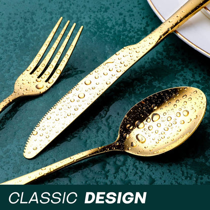 Gold Silverware Set, OGORI 40-Piece Food Grade Stainless Steel Gold Flatware Set, Kitchen Utensil