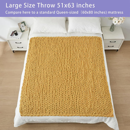 Bigacogo Chunky Knit Throw Blanket for Couch, 51x63 inches, 100% Hand Knitted with Thick Jumbo