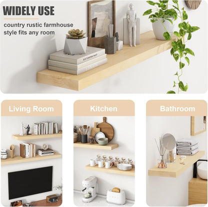 Floating Shelves for Wall, USA-Sourced Maple Wood 36 Inch Long Wall Shelves Set of 2, Natural
