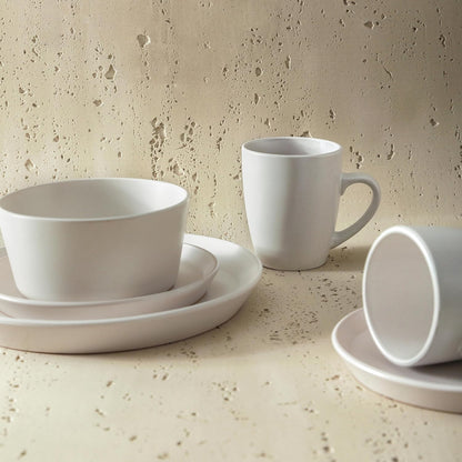 Stone Lain Albie Stoneware 16 Piece Dinnerware Set, Plates and Bowls Sets, Dish Set for 4, White