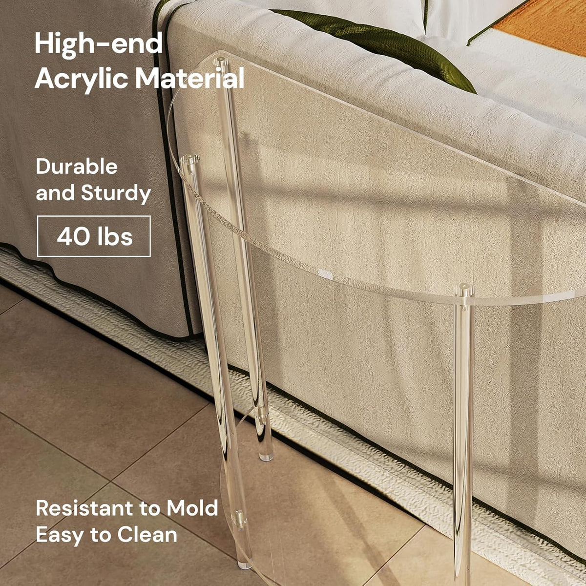 Acrylic Console Table, Half Moon, 29.5" Small Entryway Table, Clear Entry Table for Sofa, Foyer