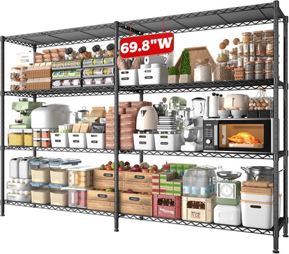 REIBII 69.8" W Storage Shelves 1250LBS Wire Shelving Unit 4 Tier Metal Shelving for Storage Rack