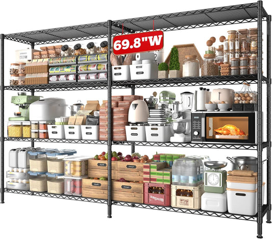 REIBII 69.8" W Storage Shelves 1250LBS Wire Shelving Unit 4 Tier Metal Shelving for Storage Rack