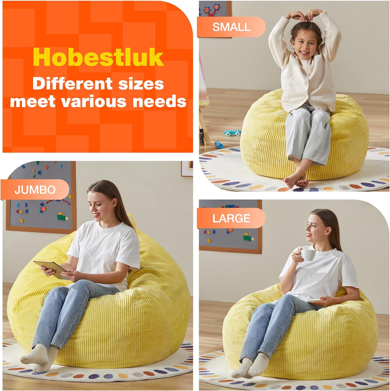 Hobestluk 4.5FT Bean Bag Chair Giant Bean Bag Chair with Filler Included Adult Bean Bag Chairs with