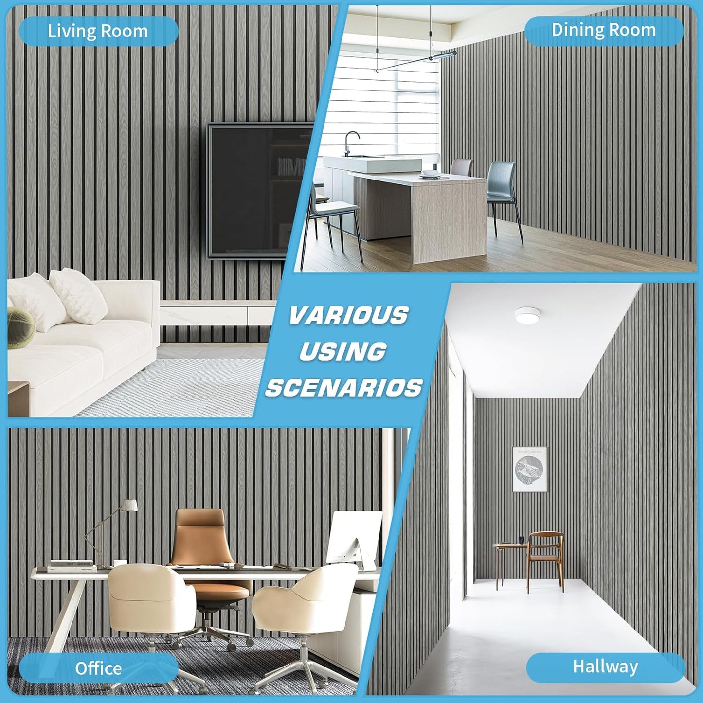 Art3d 4-Pack Glue-On Six-Grid Wainscoting Panel for Interior Wall Decor - 104 x 12 Inch Polystyrene