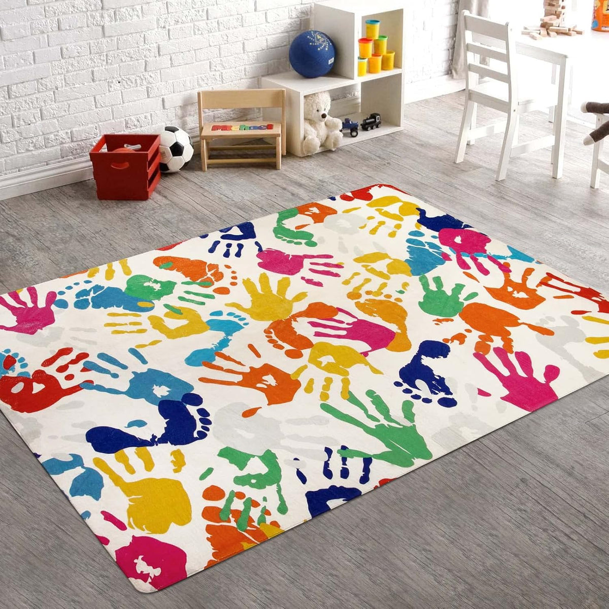 STARUIA Handprints and Footprints Kids Rug Play Carpet, 4'x6' Washable Colorful Area Rug for