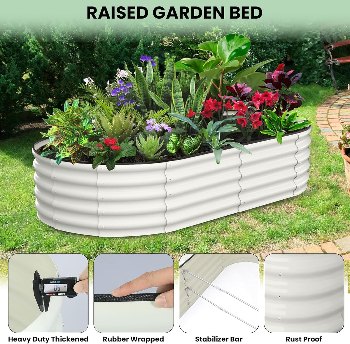 2 Pcs 6x3x1ft Oval Raised Garden Bed, Galvanized Raised Beds,Open-Ended Base Metal Raised Planter