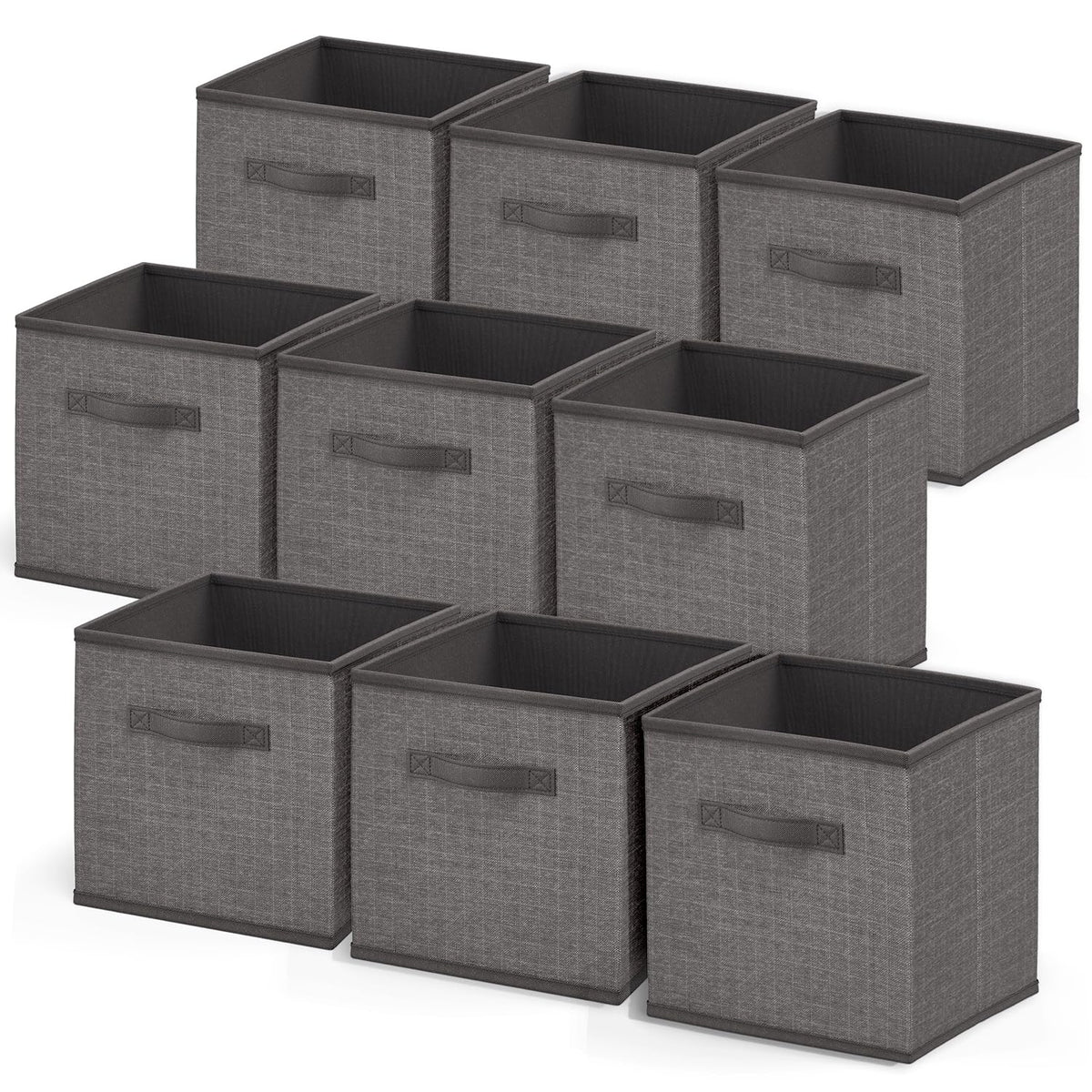 Nestl Foldable 9 Cube Storage Organizer Bins - Fabric Baskets With Handles - 11-Inch Grey Closet