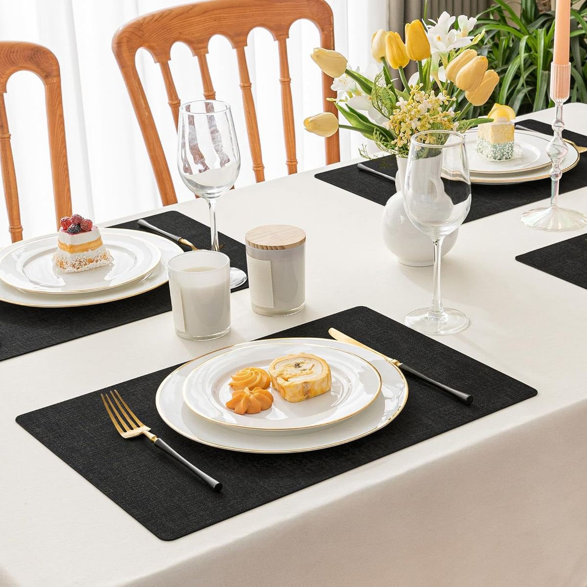 Romanstile Reversible Vinyl Placemats Set of 6, Faux Leather 100% Waterproof Oil-Proof Wipeable