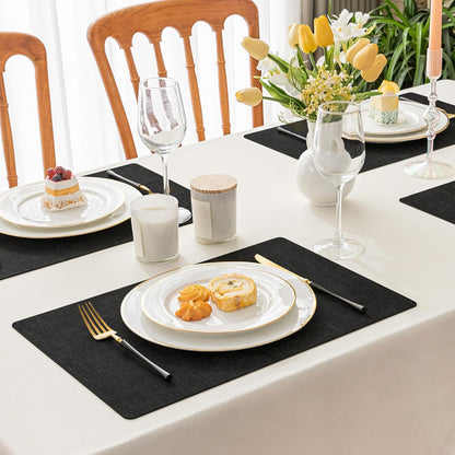 Romanstile Reversible Vinyl Placemats Set of 6, Faux Leather 100% Waterproof Oil-Proof Wipeable