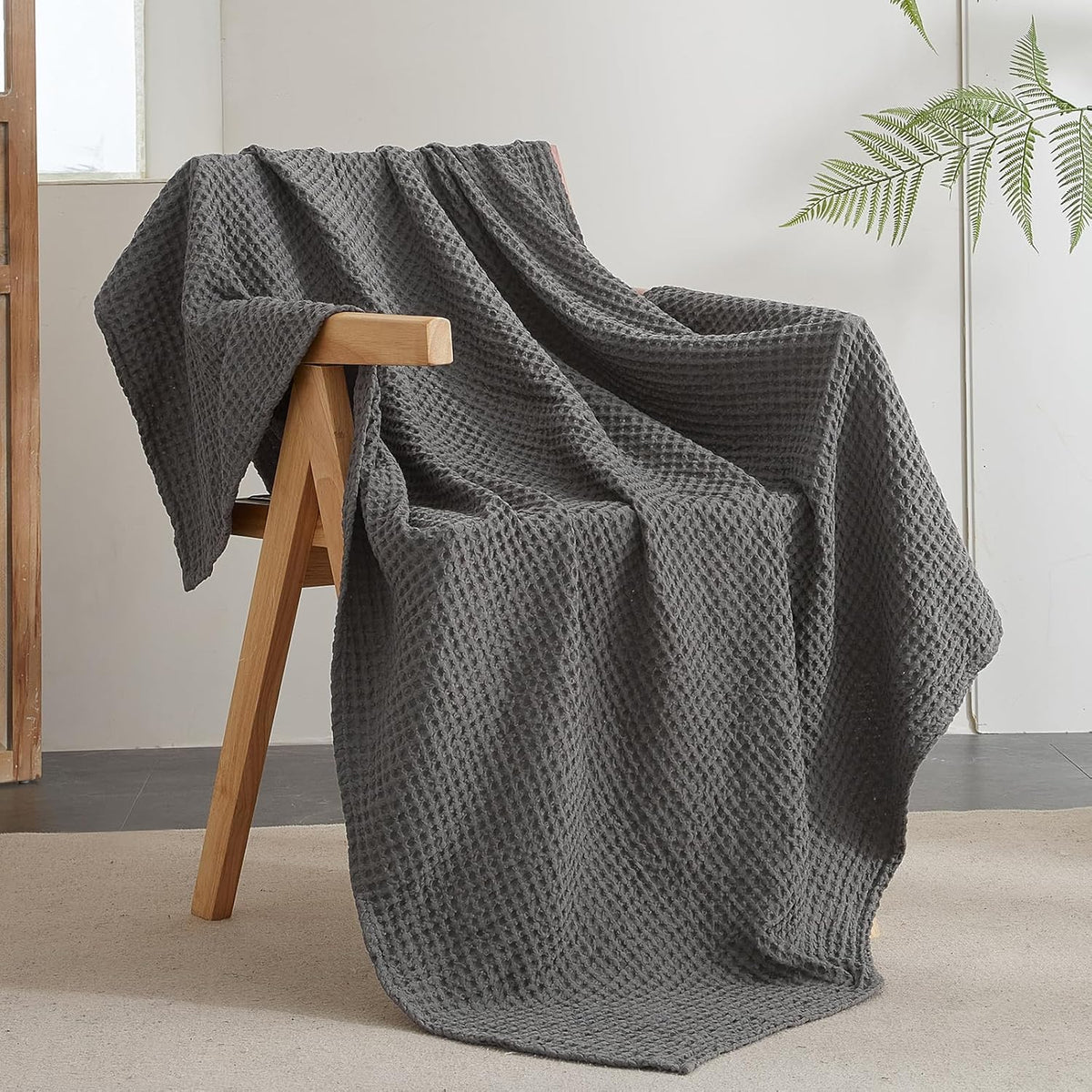 PHF Ultra Soft Waffle Weave Throw Blanket 50"x 60"- Washed Lightweight Breathable Cozy Woven