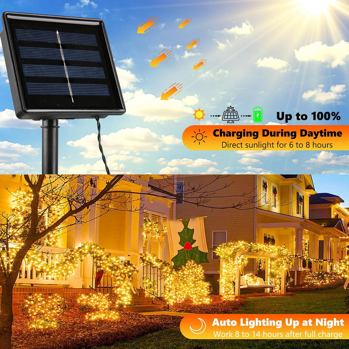 Joomer Solar Christmas Lights Outdoor, 2 Pack Total 144FT 400 LED 8 Modes Waterproof Solar