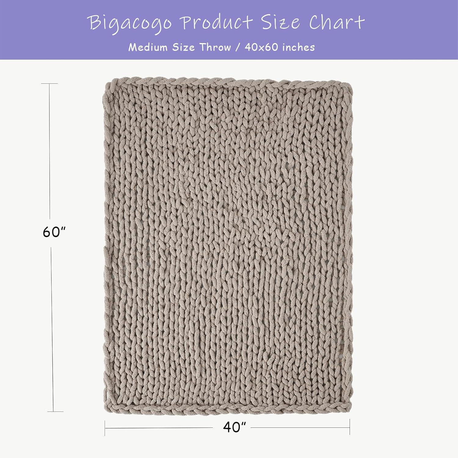 Bigacogo Chunky Knit Throw Blanket for Couch, 40x60 inches, 100% Hand Knitted with Thick Jumbo