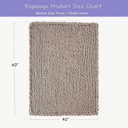 Bigacogo Chunky Knit Throw Blanket for Couch, 40x60 inches, 100% Hand Knitted with Thick Jumbo