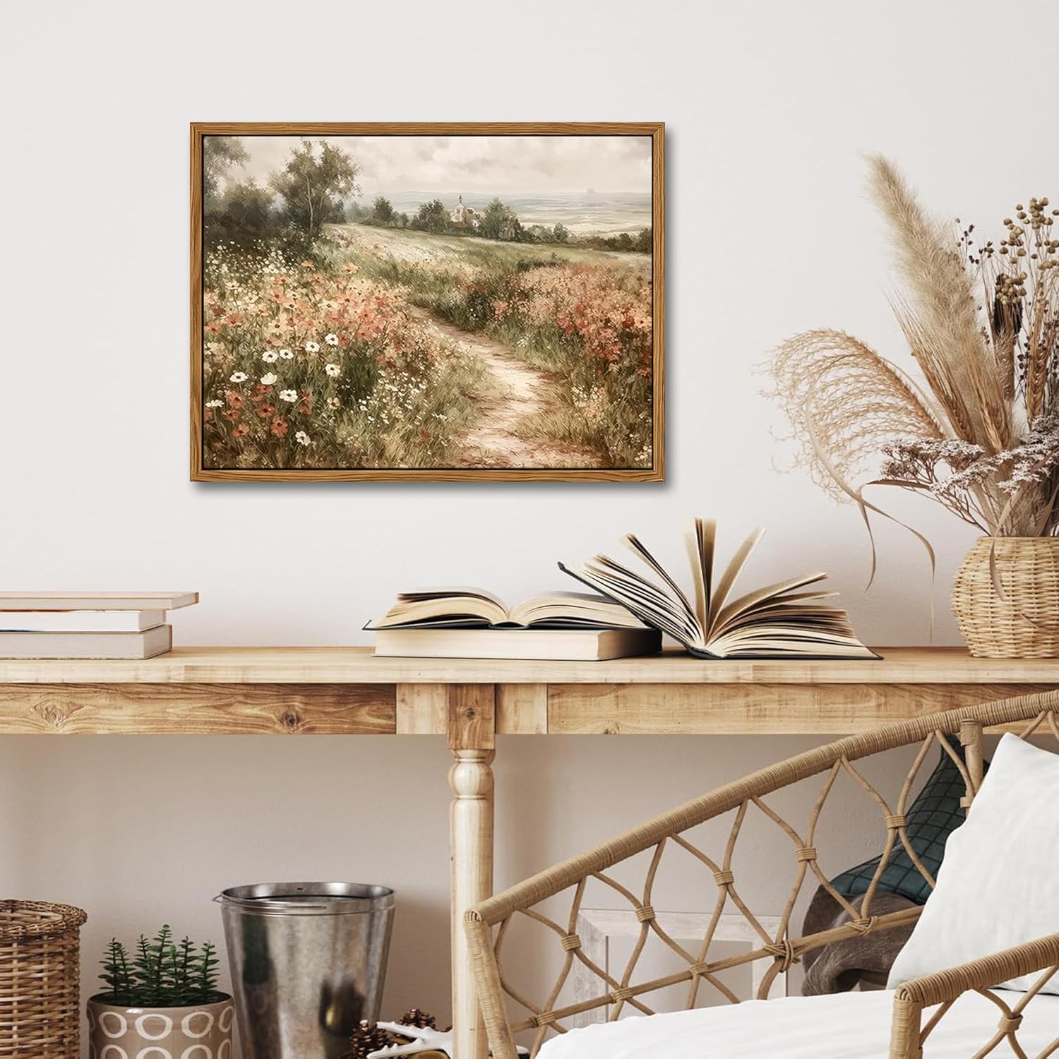Vintage Framed Wall Art for Living Room – Vintage Wildflower Pictures Oil Paintings Canvas Prints