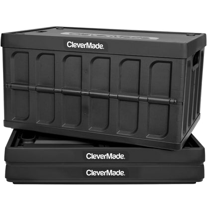 CleverMade Collapsible Storage Bins with Lids, 46L, 3 Pack, Obsidian