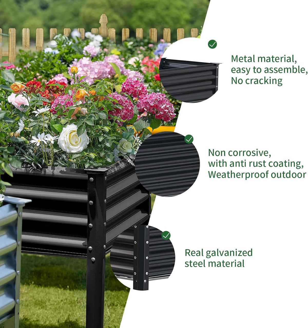 Land Guard Galvanized Raised Garden Bed with Legs, 96×24×32in Raised Garden Beds Outdoor with