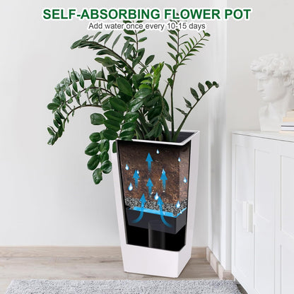 30 Inch Tall Planters Set of 2, Front Porch Self Watering Pots with Drainage Holes ＆ Water Level