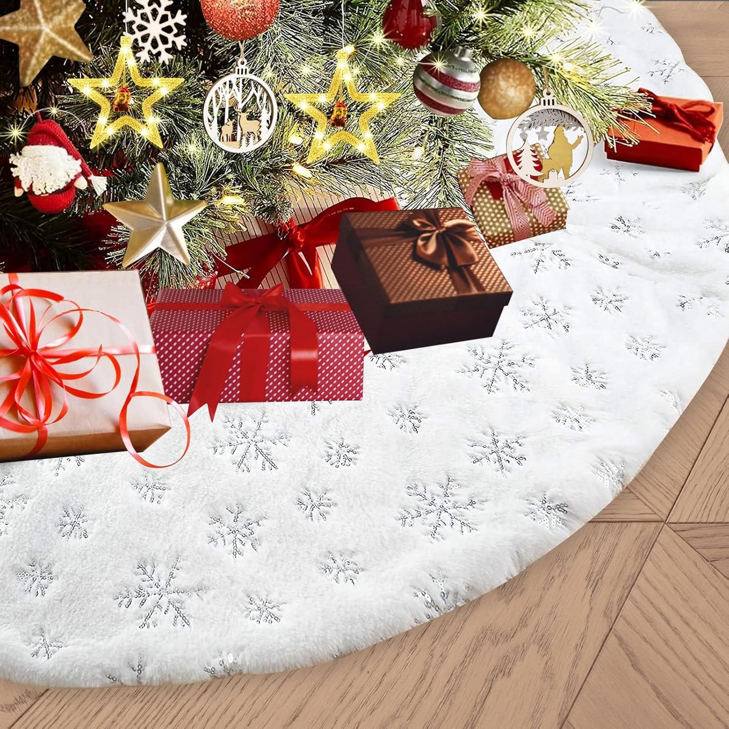 48inch White Christmas Tree Skirt Tree Carpet Blanket, Soft 4ft Xmas Christmas Tree Blanket with