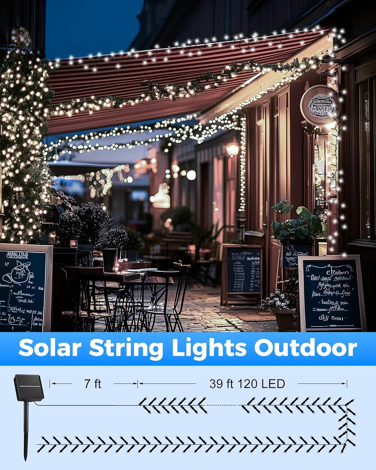 Brightown 2 Pack Solar String Lights for Outside, Each 46Ft 120 LED Solar String Lights Outdoor