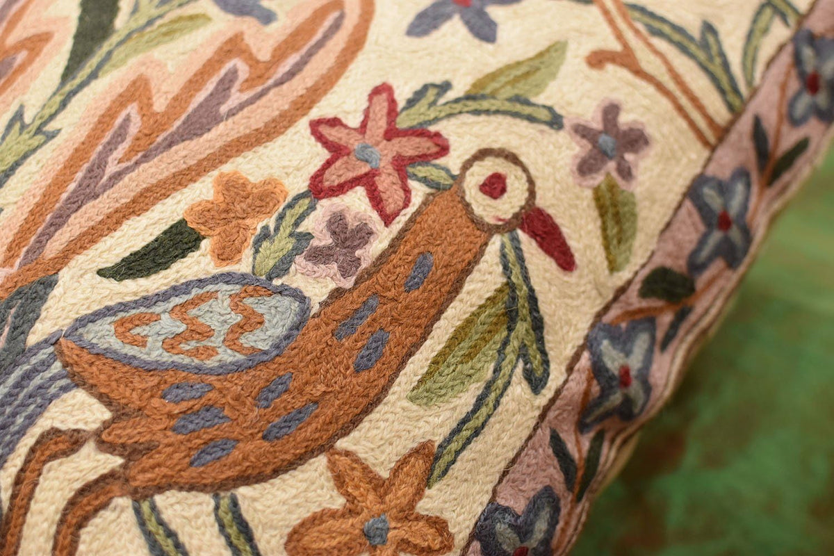 Tree of Life Pillow Cover - Crane Cream Floral Outdoor Pillows | Suzani Cushions | Modern Floral