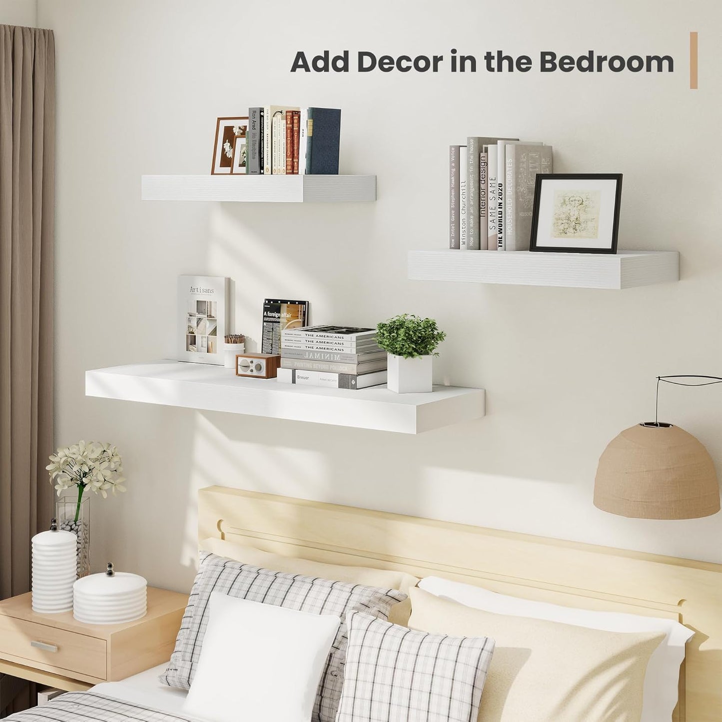 Heimlove 24 x 12 Inch Deep Floating Shelves Wall Mounted with Invisible Brackets,Storage Hanging