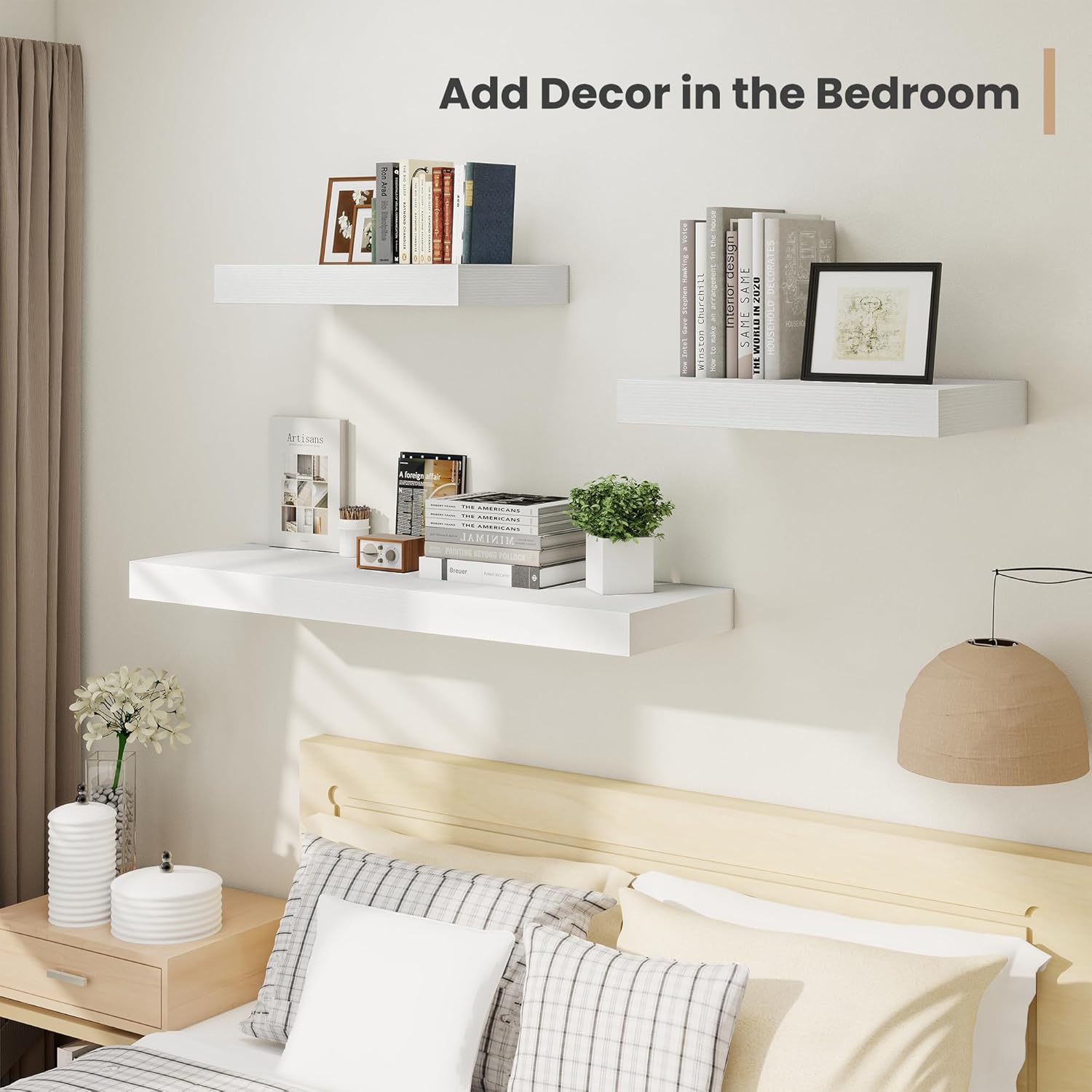 Heimlove 24 x 12 Inch Deep Floating Shelves Wall Mounted with Invisible Brackets,Storage Hanging