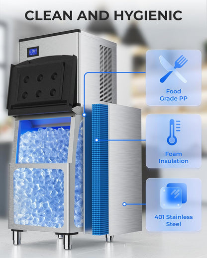 Commercial Ice Maker Machine 400 LBS/24H, Undercounter Large Ice Makers 250 LBS Storage Bin and 156