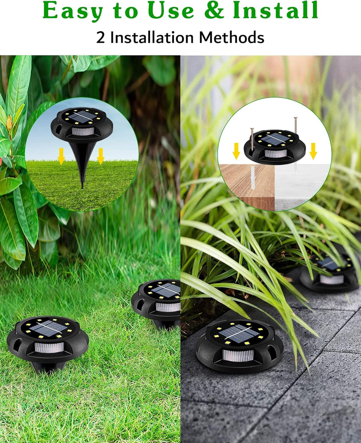 Biling Solar Outdoor Lights - 12 Pack, Bright Uplight Sidelight, Waterproof Deck Lights for Yard