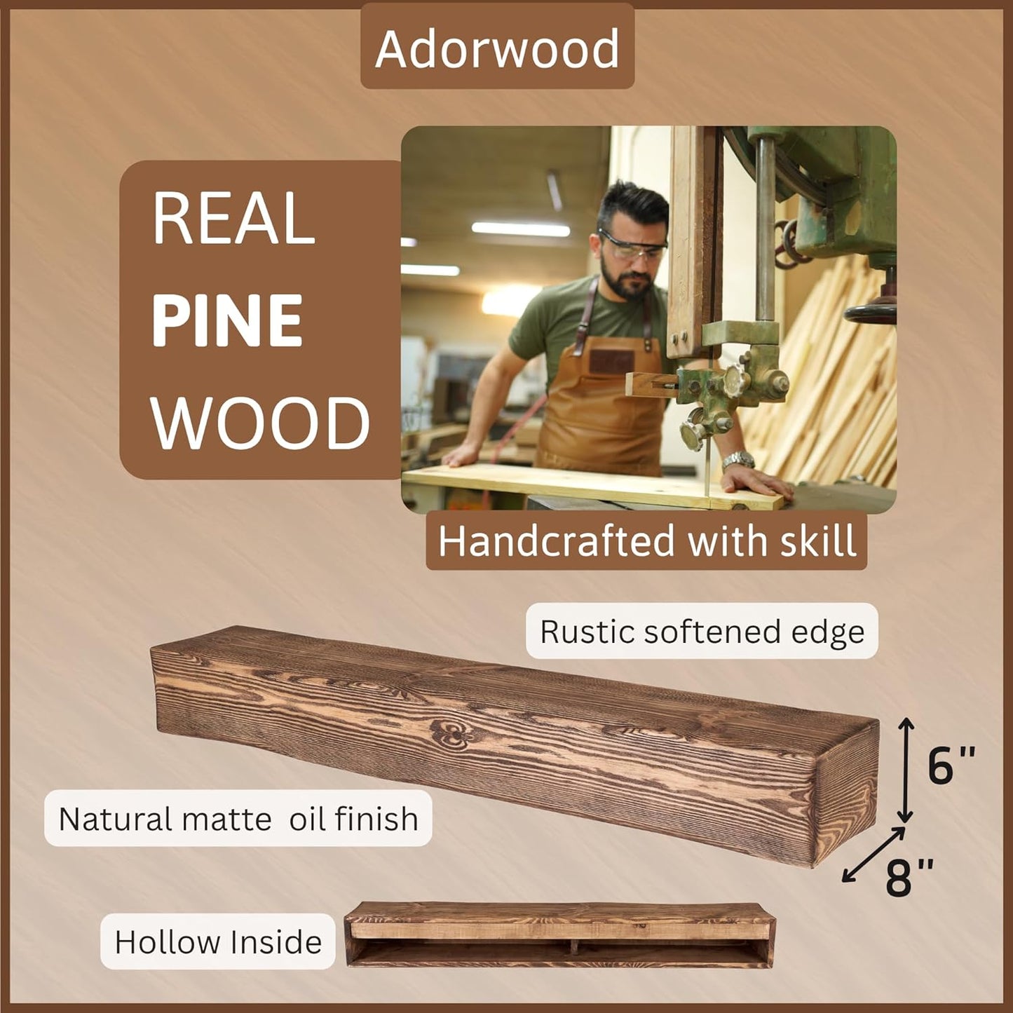 Handmade Fireplace Mantel Shelf 48", Extra Wide Rustic Wood Mantles for Over Fireplace, Wall