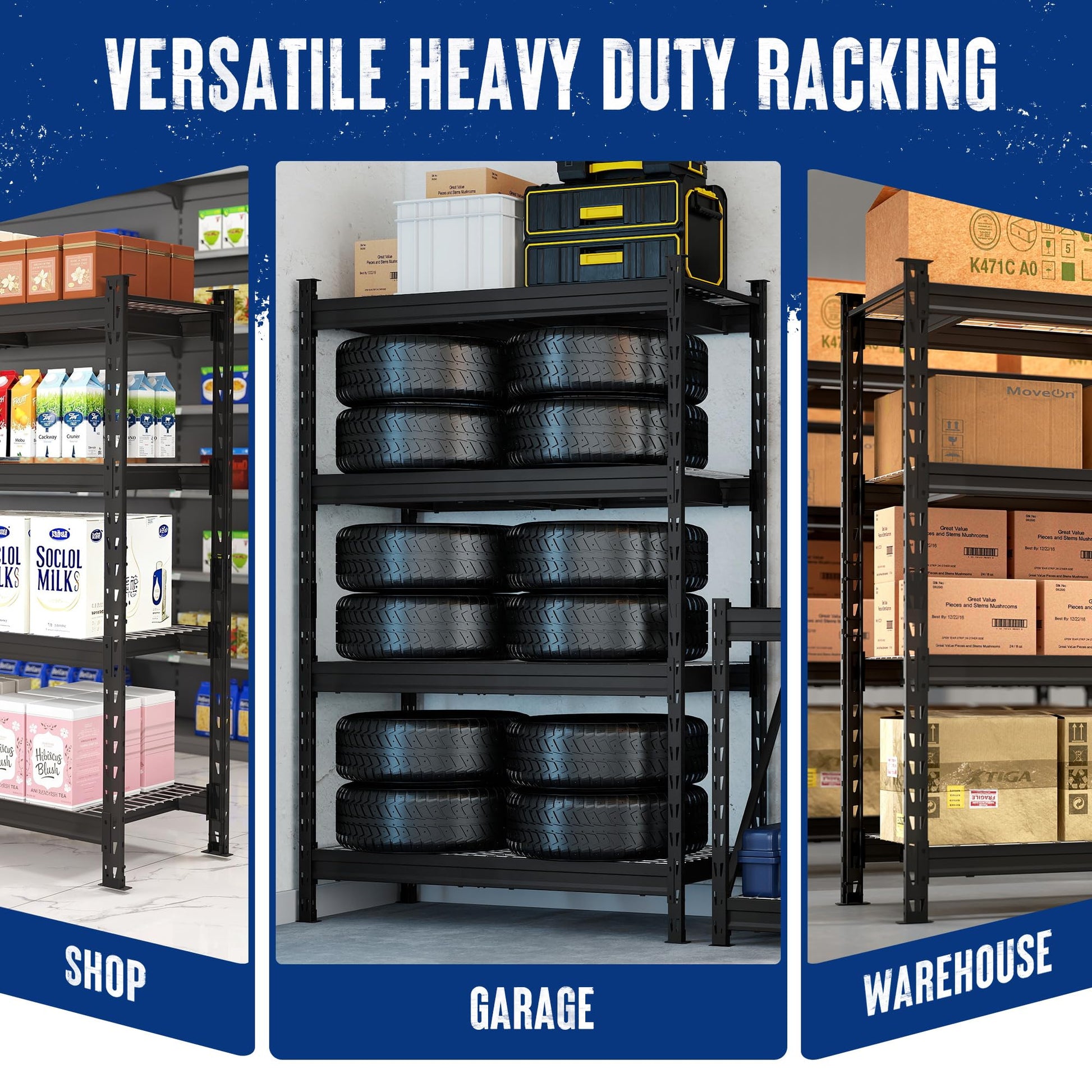 WORKPRO 77-Inch Garage Utility Shelving, 6400 lb Heavy-Duty Rack