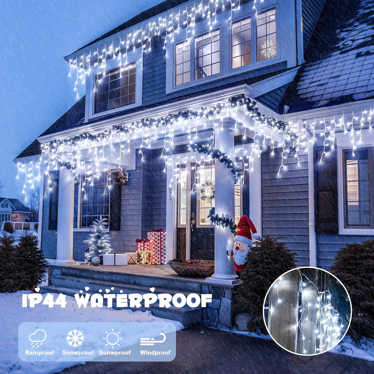 JMEXSUSS Christmas Icicle Lights for Outside: 800 LED White Icicle Lights Outdoor Waterproof