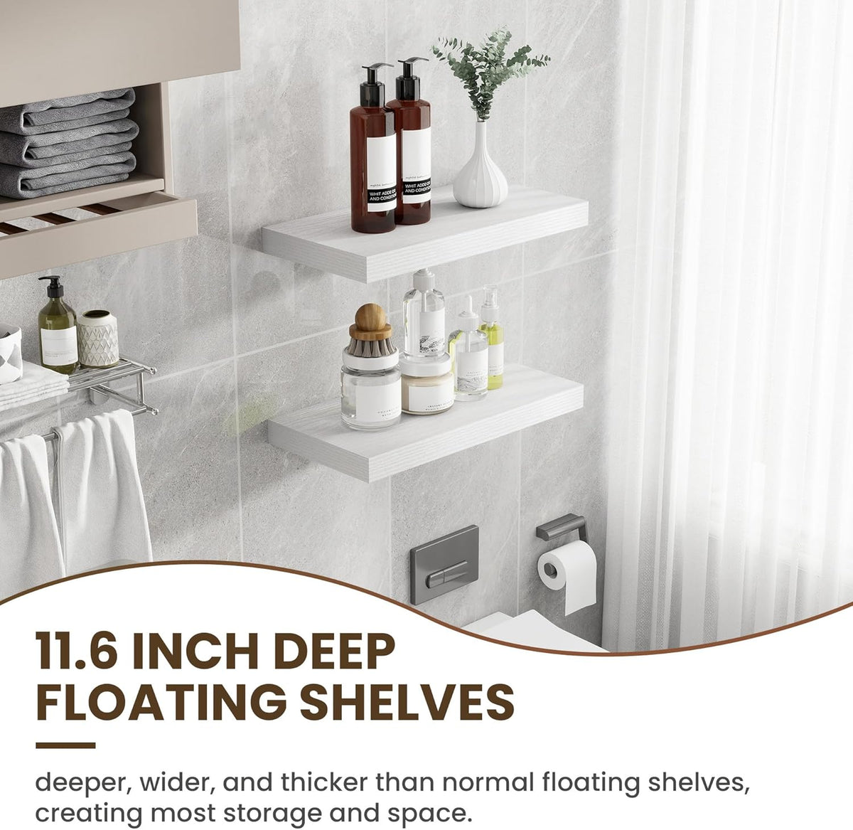 24 Inch Floating Shelves, 12 Inch Deep Floating Shelves for Wall, Floating Shelf with Invisible