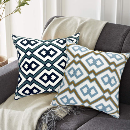 Alysheer Embroidered Decorative Throw Pillow Cover 18"x 18" Set of 2, Classic Boho Geometric