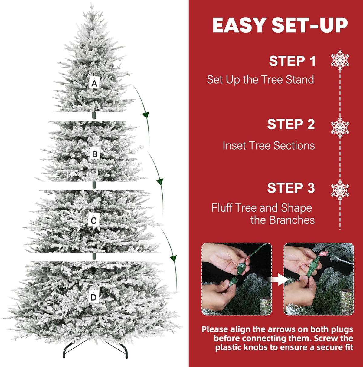 Hykolity 12 ft Prelit Snow Flocked Artificial Christmas Tree, 8109 PE&PVC Branch Tips, 850 Warm