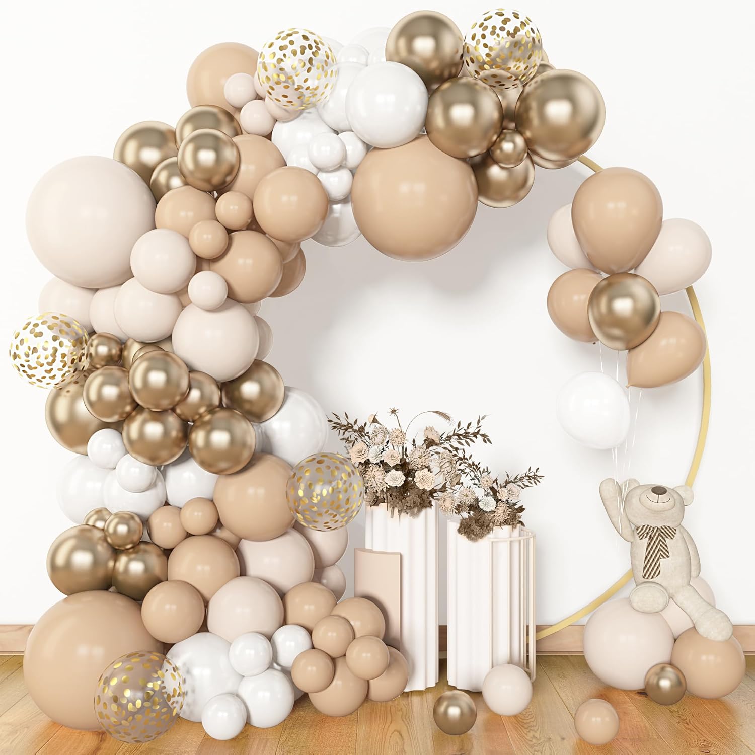 Amandir 153pcs White Sand Balloon Garland Arch Kit, Different Sizes 18 12 10 5 inch Beige Cream