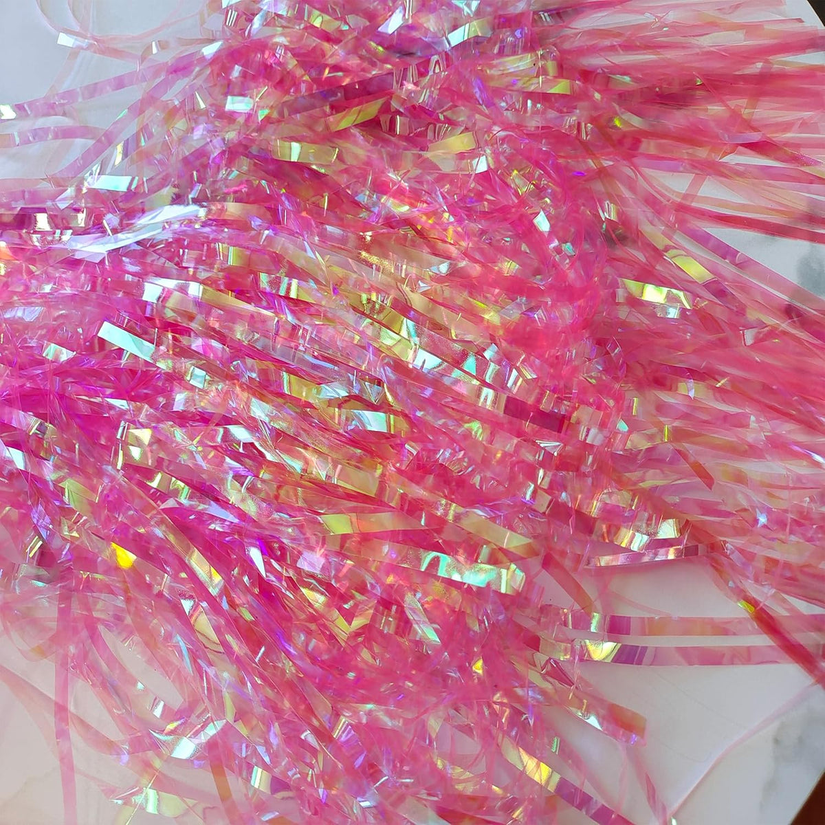 BRAVESHINE Clear Pink Streamers Party Decorations Iridescent Foil Fringe Backdrop - 2 Pack 3.2 x