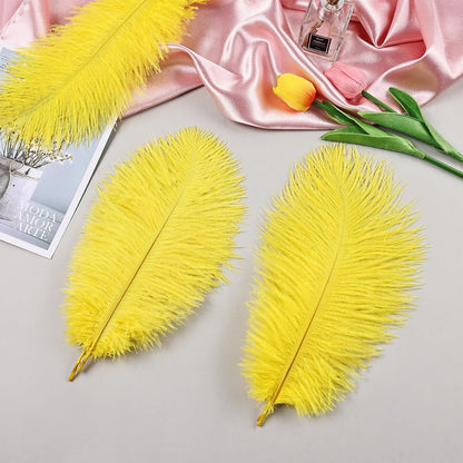 THARAHT Yellow Ostrich Feathers 12pcs Natural Bulk 10-12Inch 25cm-30cm for Crafts Wedding Party