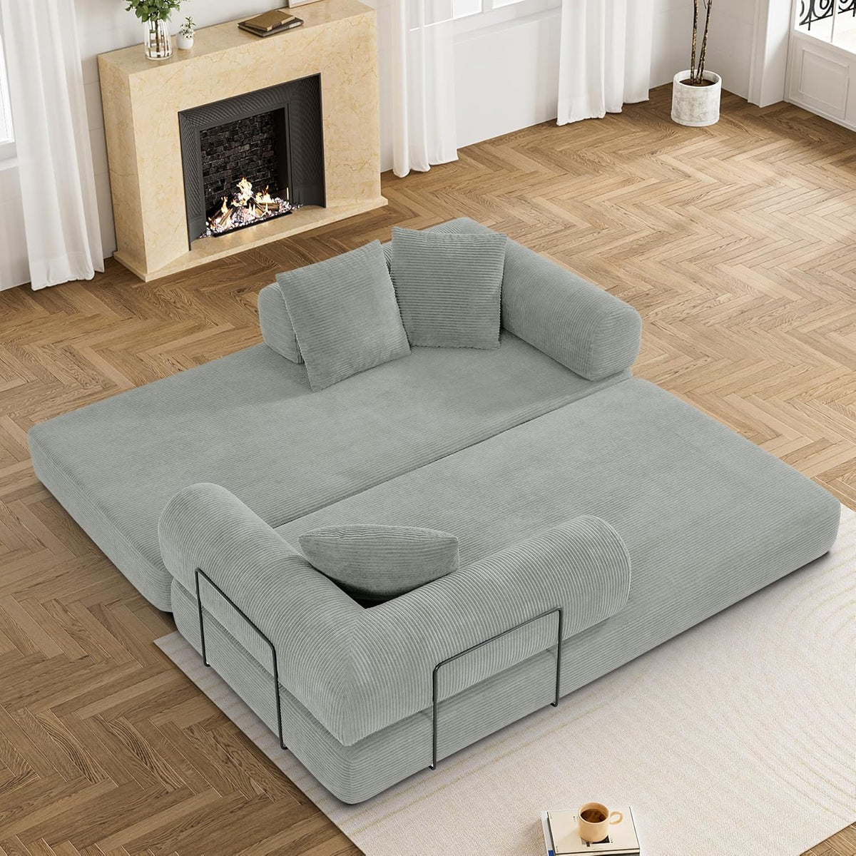 Convertible Sleeper Sofa Bed with Pillow, 4-in-1 Corduroy Folding Mattress Couch with Fixed-Shape