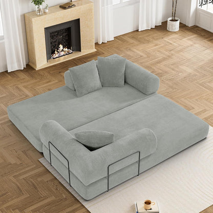 Convertible Sleeper Sofa Bed with Pillow, 4-in-1 Corduroy Folding Mattress Couch with Fixed-Shape
