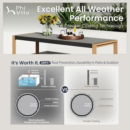 PHI VILLA Outdoor Bar Table for 2-4 Person - 55" W x 40" H Bar Height Patio Bistro Table with Stone