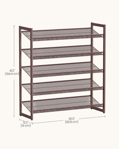 SONGMICS HOME 5-Tier Stackable Shoe Rack, Metal Shoe Organizer for Closet, Entryway, Garage, Flat