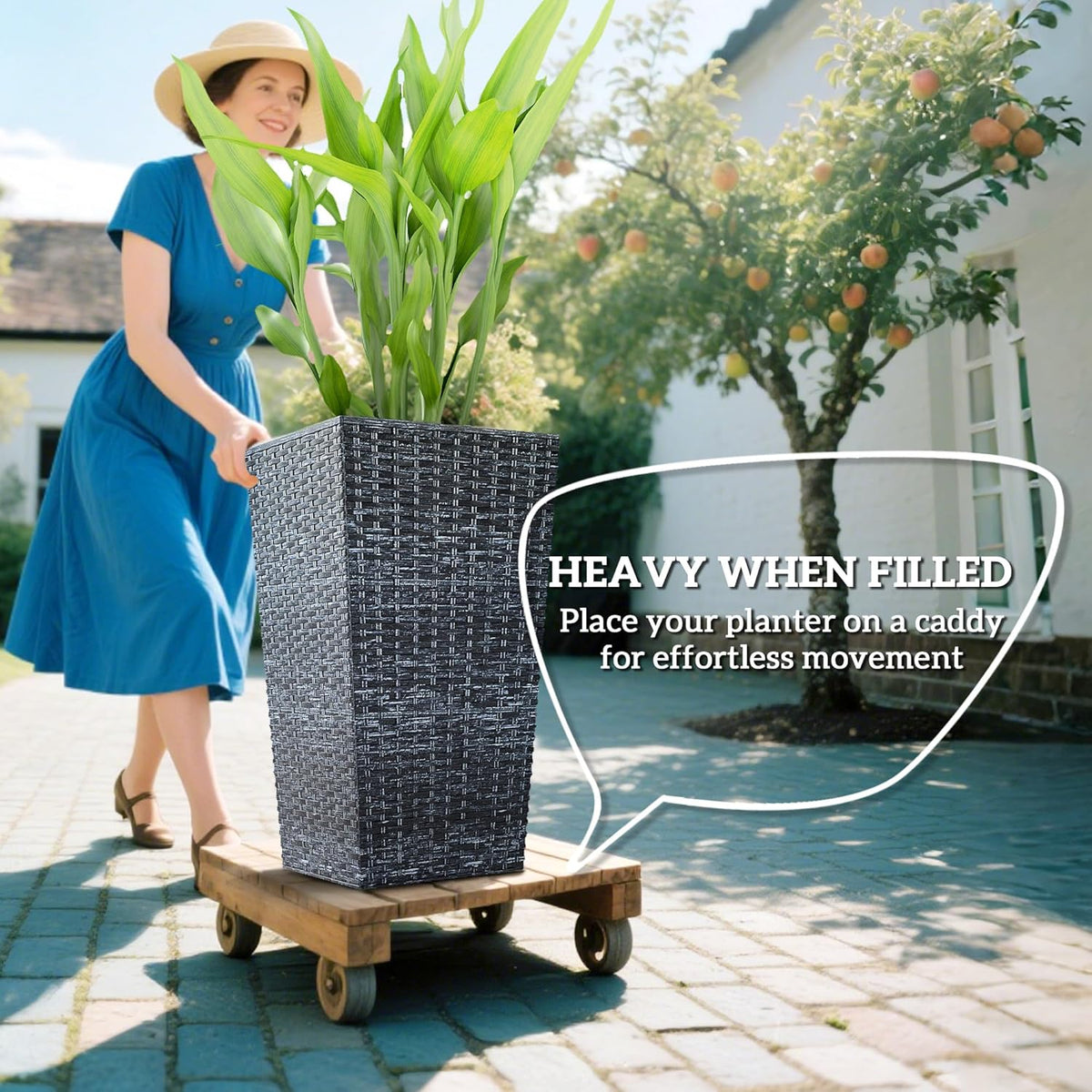 Outsunny Tall Planters for Outdoor Plants Set of 3, 24 in Taper Planters with Drainage Holes