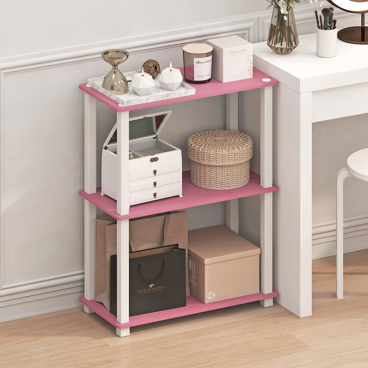 Furinno TURN-S-TUBE Storage Shelves, 3-Tier Book Shelf, Corner Shelf, Toolless Open Shelves, for