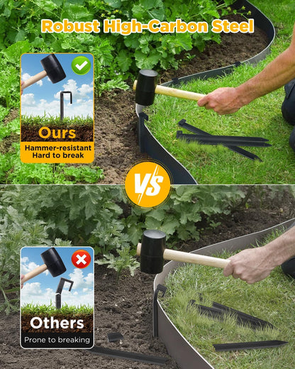 Landscape Edging Metal Stakes - 20 Pcs, 10 Inch Garden Landscape Stakes, High Carbon Steel
